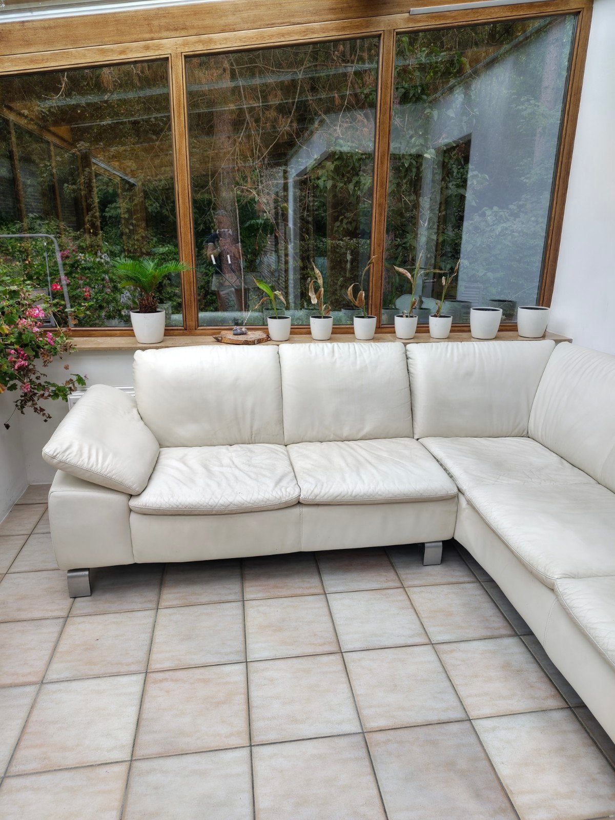 hoek zetel leder wit gratis, Enlèvement, Blanc
