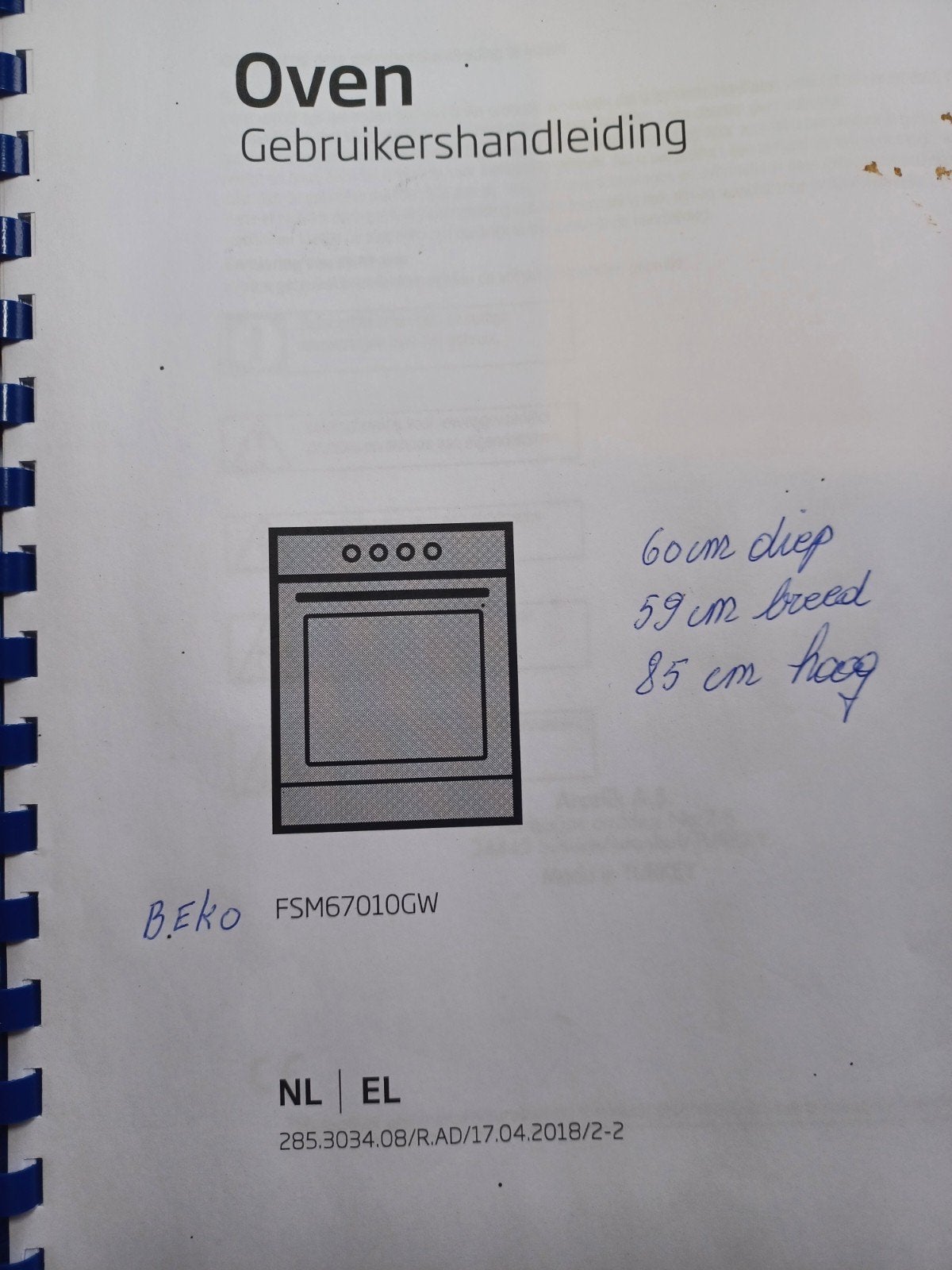 elektrisch vuur en oven, Beko nr. FSM67010GW. 60x59x8, Elektronische apparatuur, Ophalen, Keramisch, Grill, 4 kookzones