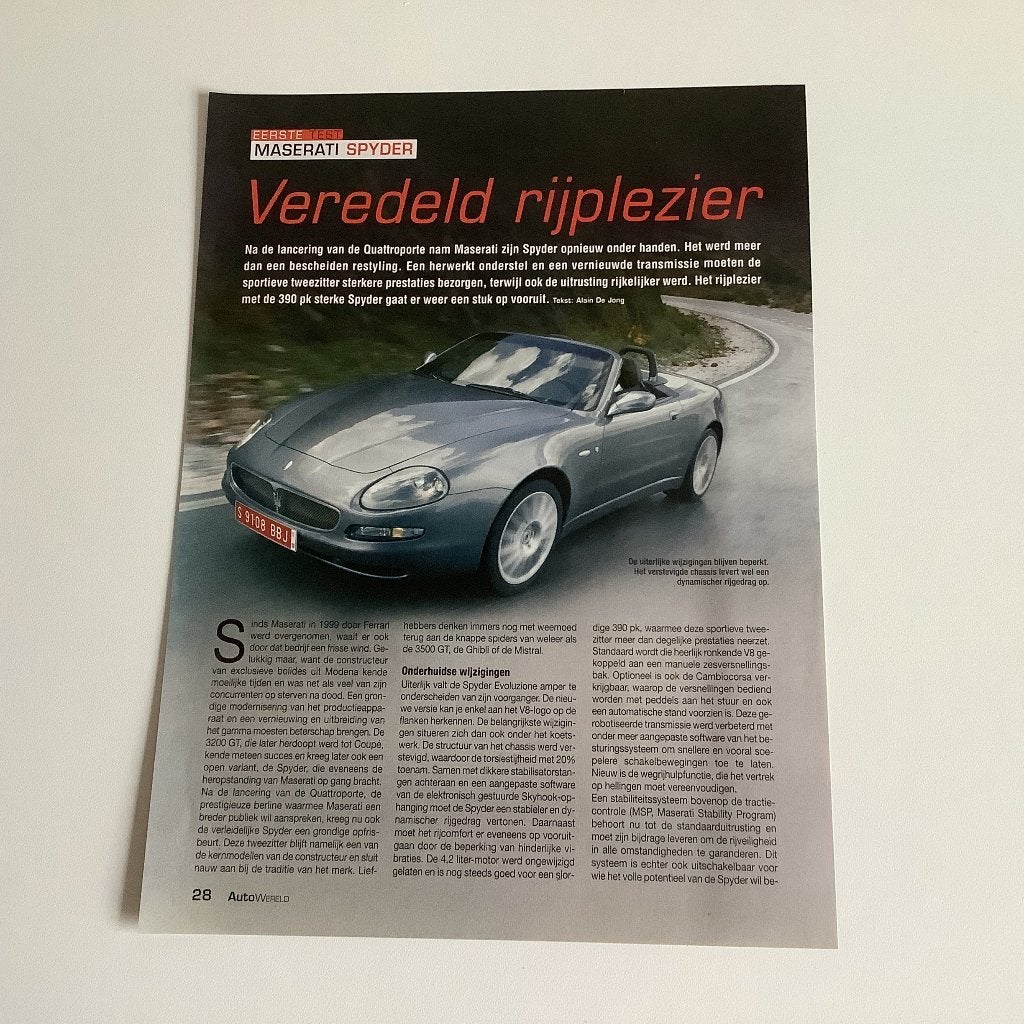 Article sur la Maserati Spyder, Enlèvement ou Envoi, Comme neuf, Autres marques