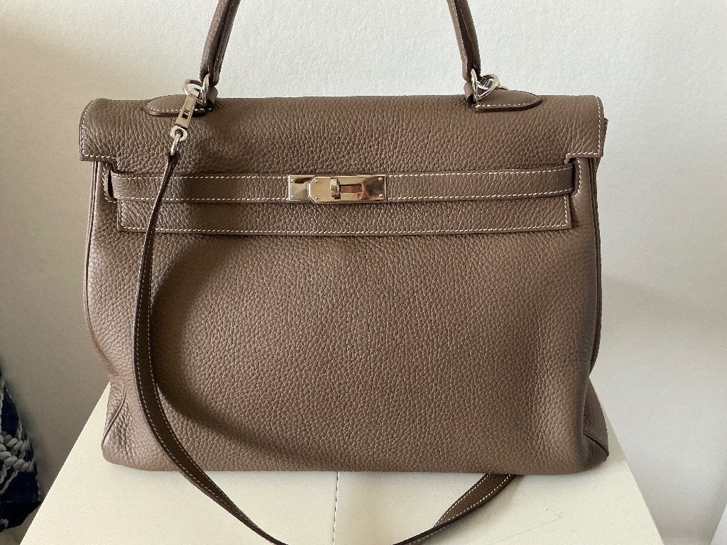 Hermes Kelly 35 etoupe, Handtassen en Accessoires, Tassen | Damestassen, Ophalen, Gebruikt, Beige, Handtas