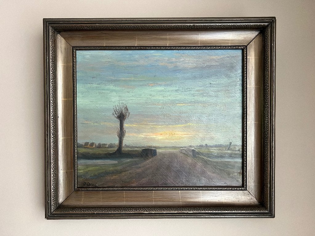 Oscar Colman (1893-1963)– Olieverfschilderij Polderlandschap, Ophalen, Doek, Landschap, Olieverf
