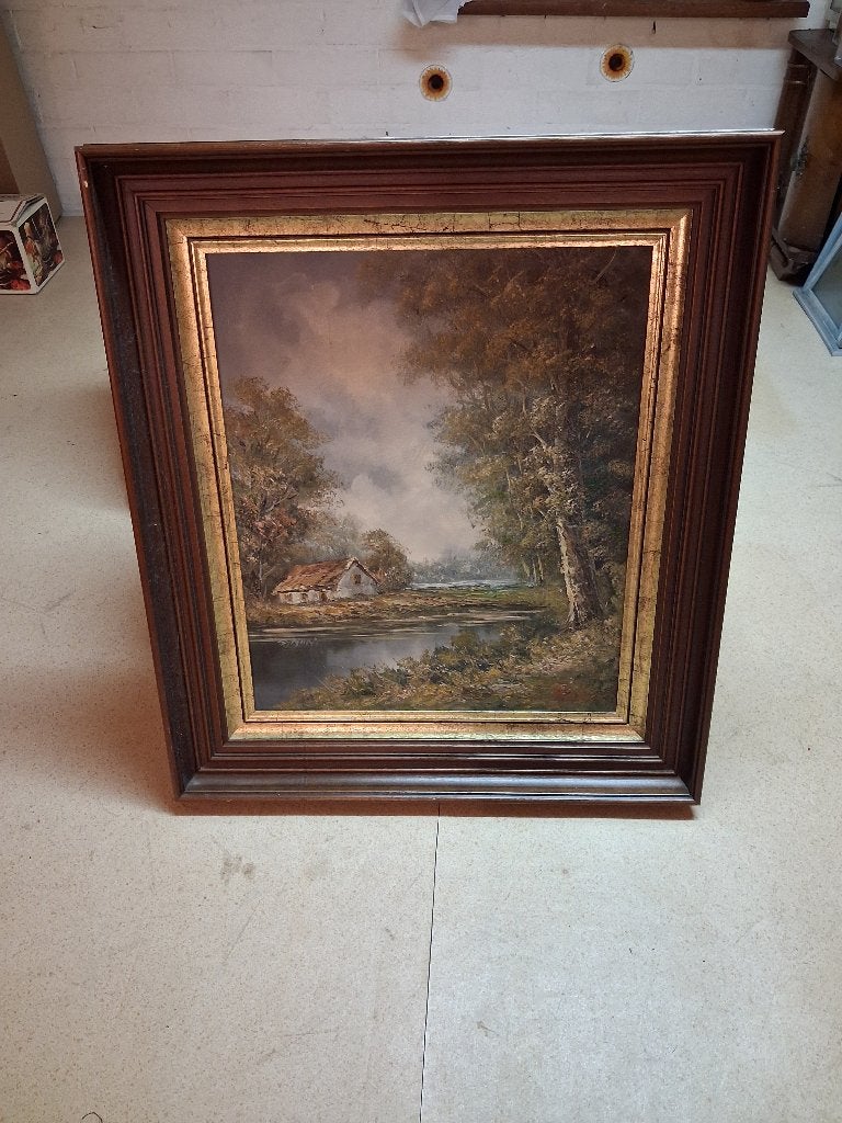 Klassiek schilderij: landschap met hoeve, Ophalen, Doek, Landschap, Klassiek