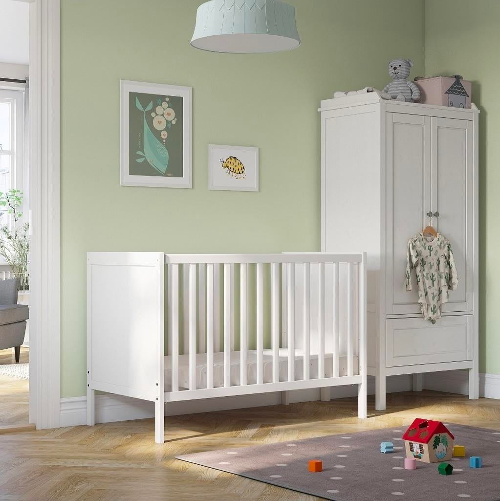 Ikea Sundvik babybed, wit, met matras (Skonast), Gebruikt, Minder dan 140 cm, Minder dan 70 cm, Ophalen