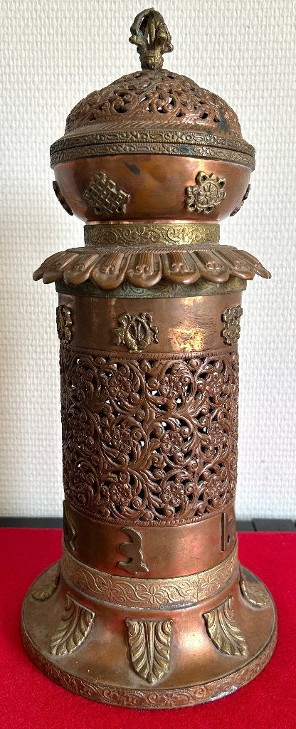 Brûleur d'Encens du Tibet en Bronze et Cuivre, Antiquités & Art, Tibet, Objet rituel, Métal, 38 cm
