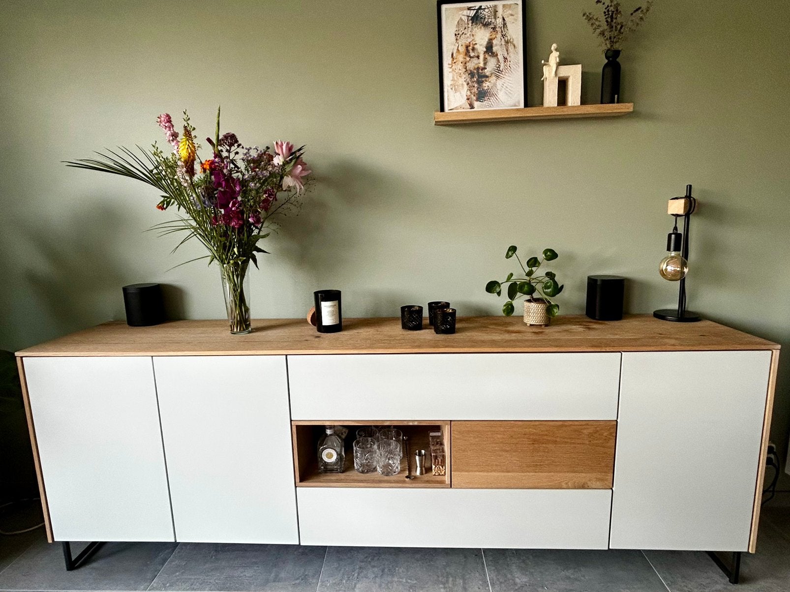 Dressoir Lindfield - XOOON - Wit/Eikenlook, Maison & Meubles, 25 à 50 cm, 200 cm ou plus, Comme neuf, Enlèvement