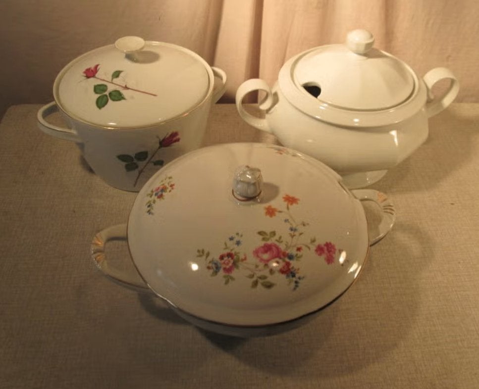 3 Mooie Oude Porseleine Soepterinnes, Ophalen of Verzenden