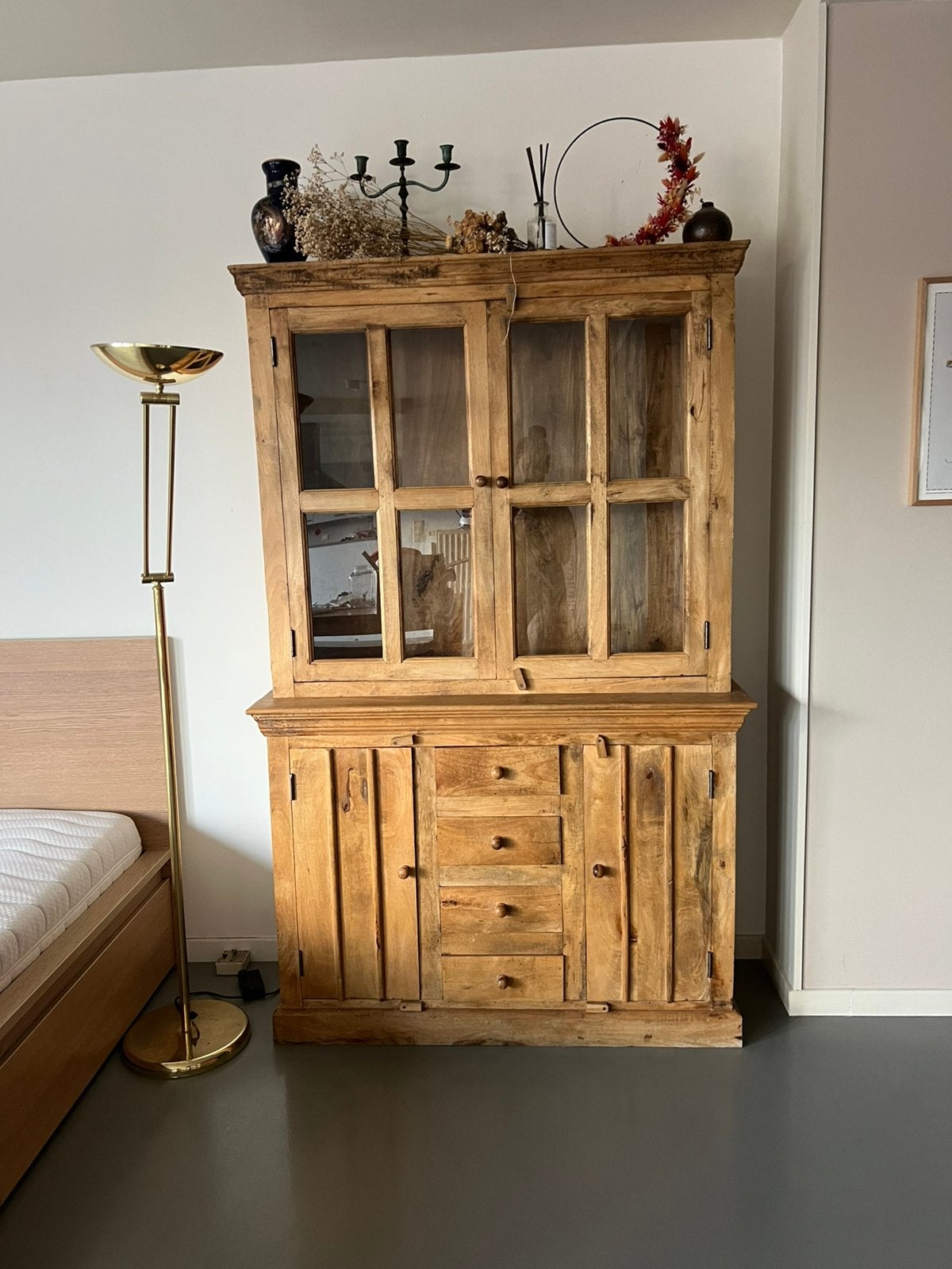 Mango houten buffetkast tweedelig, Ophalen, Rustiek, 150 tot 200 cm, Met lade(s)