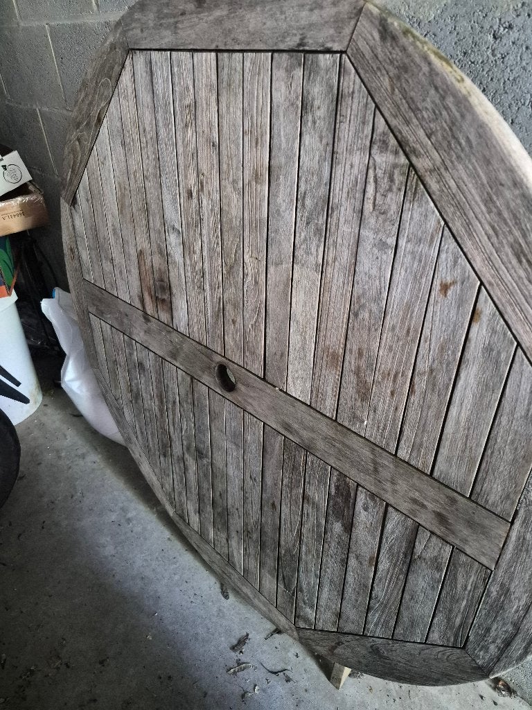 Table de jardin ronde 120 cm en bois d'extérieur, Jardin & Terrasse, Enlèvement, Utilisé, Rond, Bois