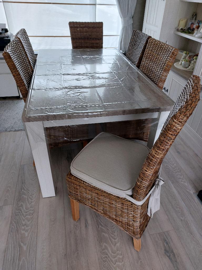 Eettafel met 6 stoelen, Huis en Inrichting, Tafels | Eettafels, Ophalen, Zo goed als nieuw, Vijf personen of meer, Rechthoekig