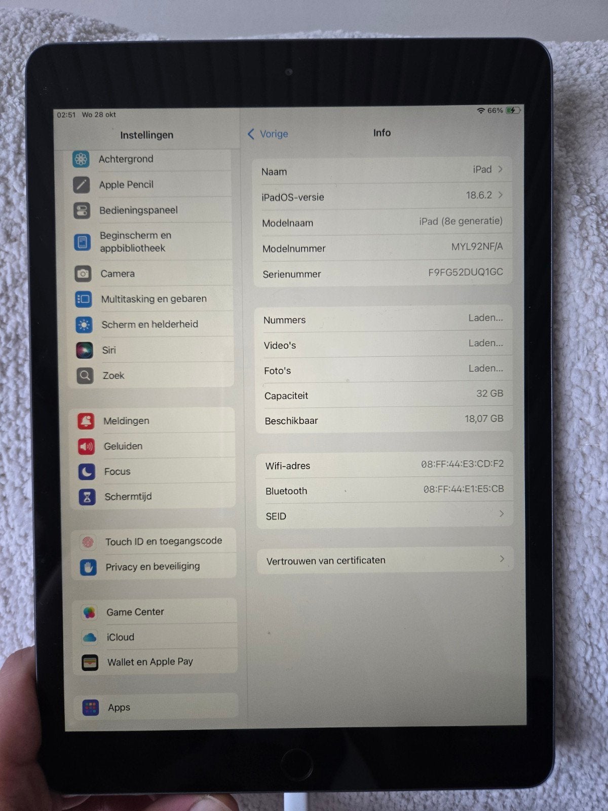 iPad 8ste generatie 32gb, 32 GB, Apple iPad, Ophalen of Verzenden, Zo goed als nieuw