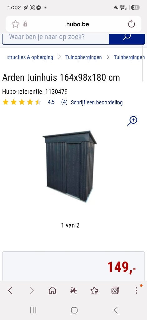 Abri de jardin, Tuinhuis, Nieuw, Minder dan 200 cm, Zonder ramen