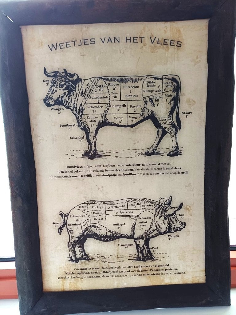 Originele "slagerij"-kader, Métal, Enlèvement, Animaux, Encadré