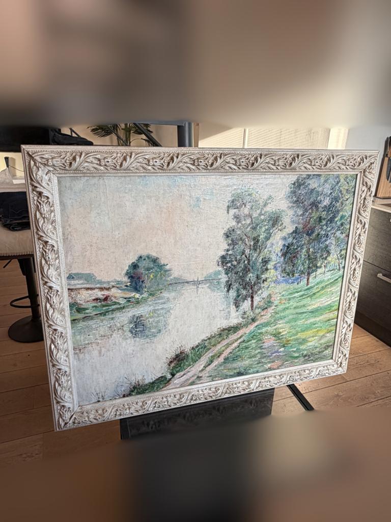 P. Thevenet – “La Seine à Paris” – Olieverf op doek, Ophalen of Verzenden