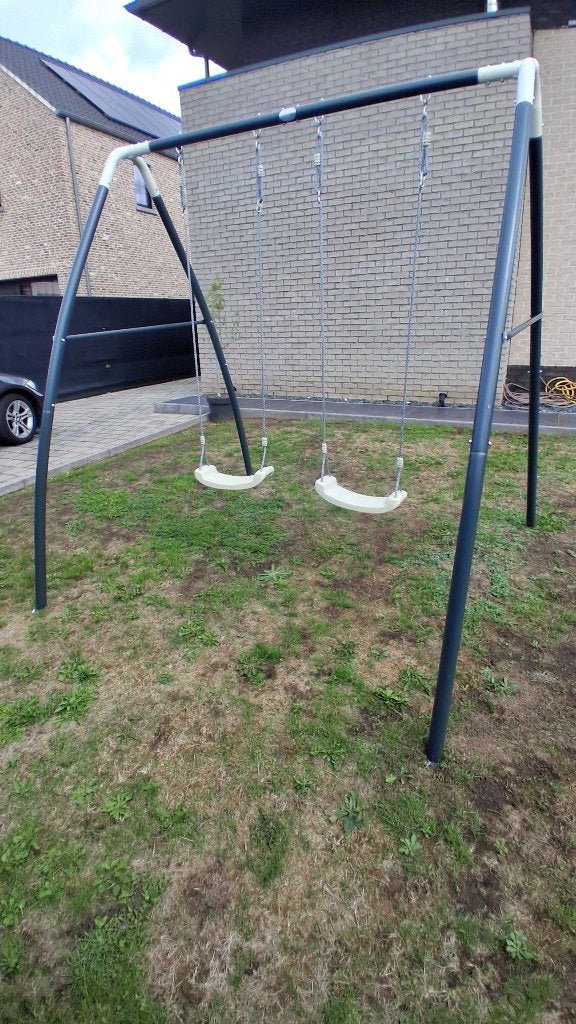 Dubbele Metalen Schommel kleur Antraciet, Creme. NIEUW, Ophalen, Schommel
