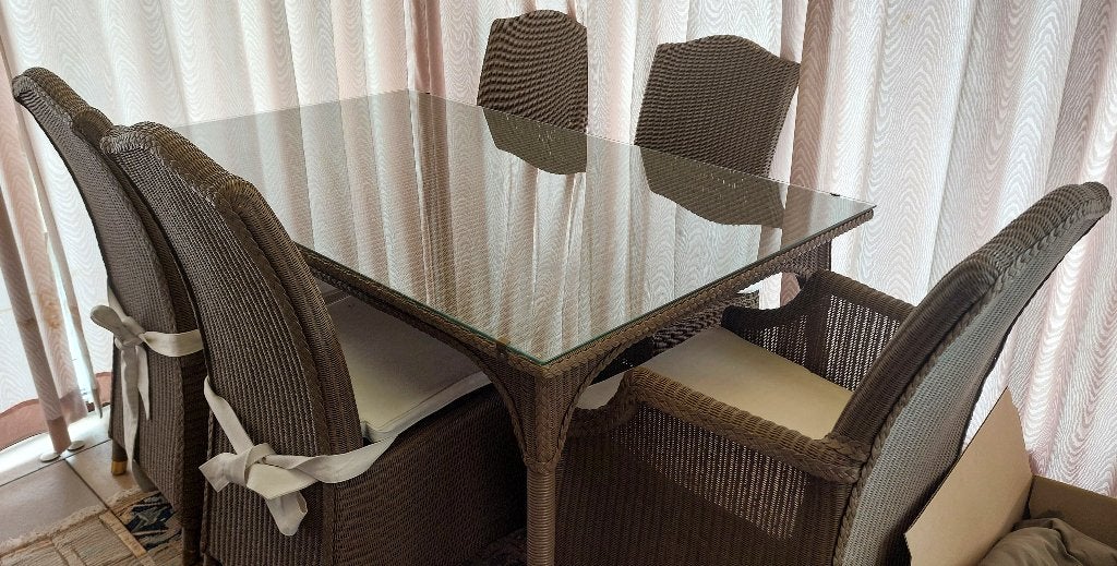 VOLLEDIGE SET TAFEL EN STOELEN VINCENT SHEPPARD, Ophalen, Gebruikt, Bruin, Riet of Rotan