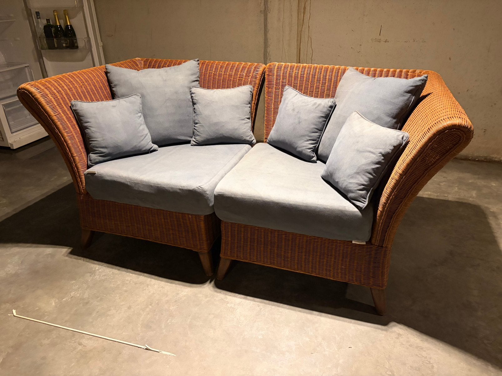 Rotan 2-zits loungebank met wasbare kussens, Ophalen, Zo goed als nieuw, Riet of Rotan
