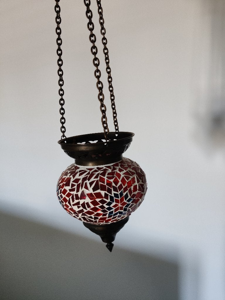 Lantaarn, waxinehouder in glasmozaïek, Lantaarn, Ophalen of Verzenden, Rood, Glas