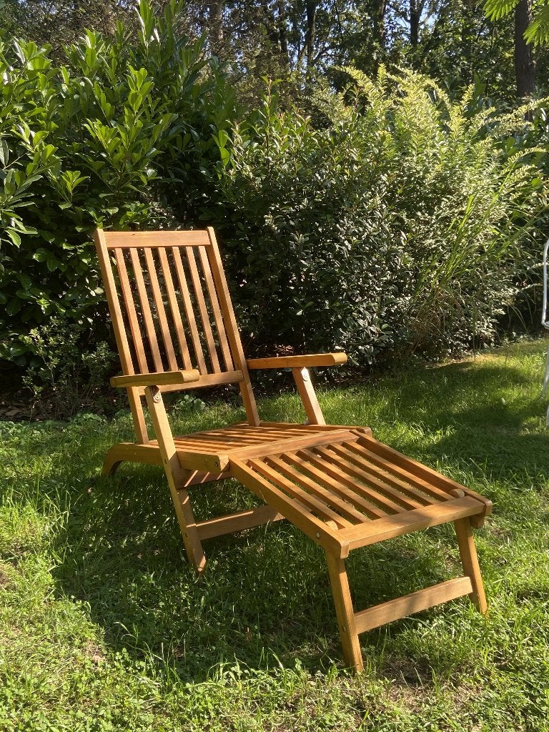 Houten houten deckchair / ligbed – inklapbaar – 55 cm breed, Tuin en Terras, Ophalen, Zo goed als nieuw, Hout, Inklapbaar