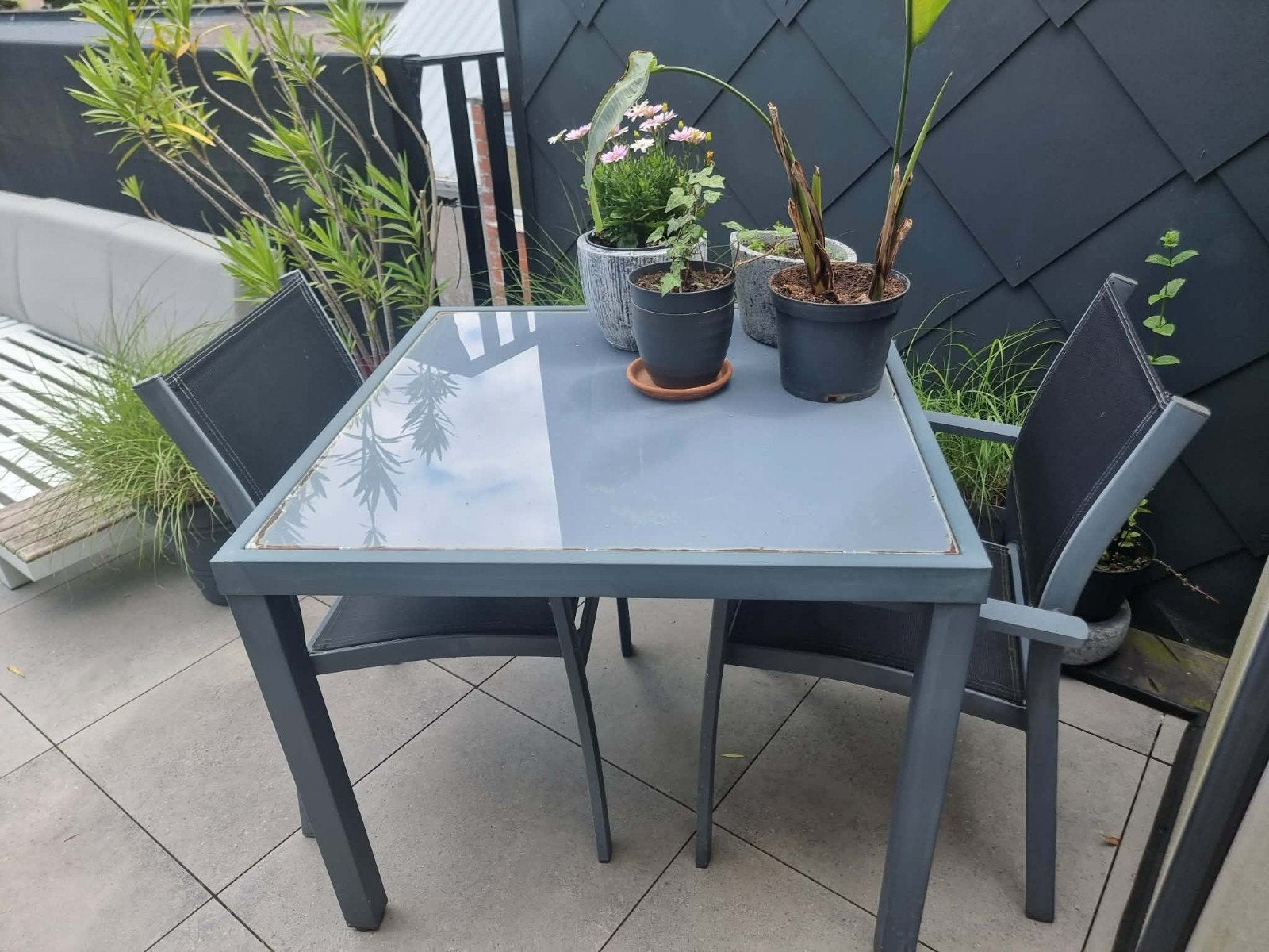 Tafel in glas en metaal 90 cm op 90 cm Afhalen Torhout, Ophalen