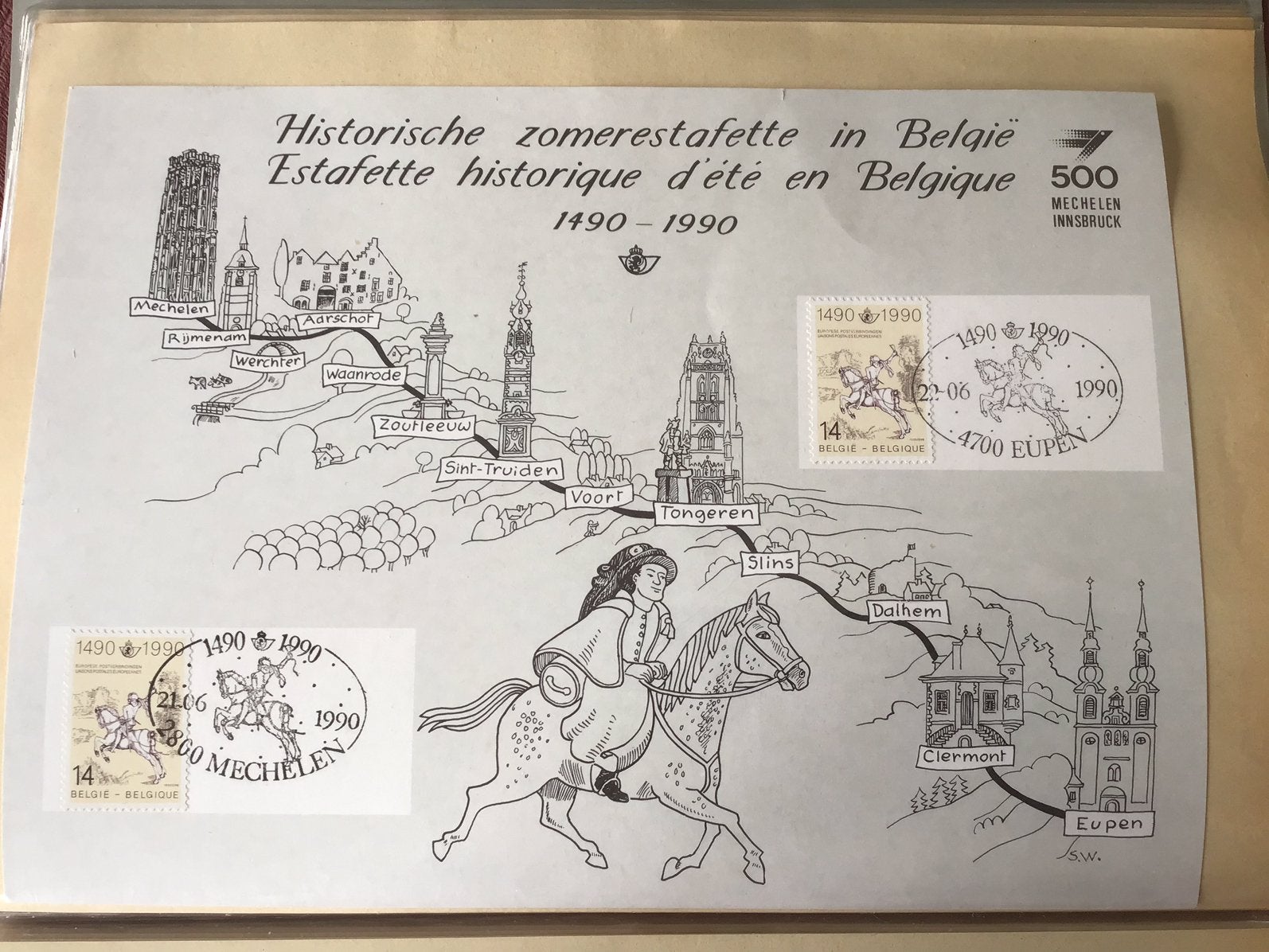 500 jaar postverbinding innsbruck-mechelen 2350HKs2, Timbres & Monnaies, Timbres | Europe | Belgique, Enlèvement ou Envoi, Affranchi