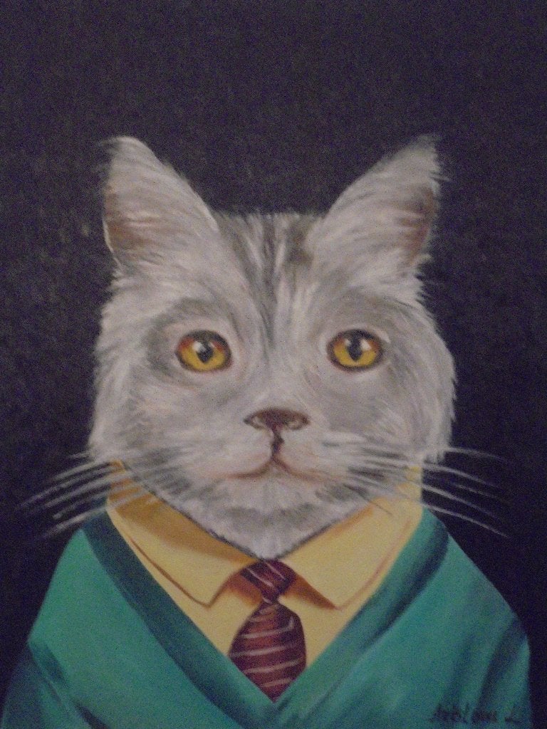 peinture à l'huile portrait de zoo portrait de chat (40x50), Antiquités & Art, Peinture à l'huile, Enlèvement ou Envoi, Peint à la main