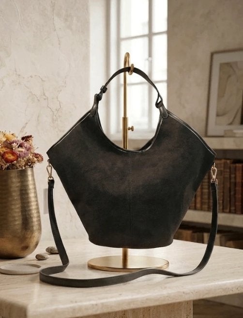 Sac Cabas Daim Noir / Style Seau Bandoulière amovible, Envoi, Neuf, Noir, Sac à bandoulière