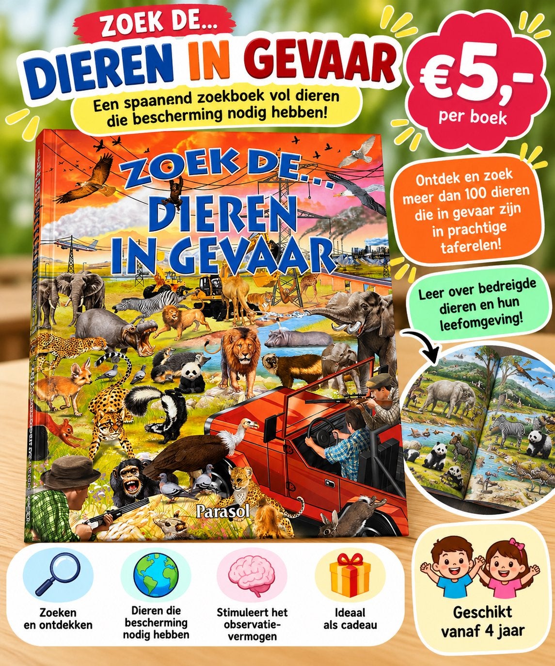Kinderboek: Zoek de… Dieren in gevaar | Groot dierenzoekboek, Ophalen, Nieuw