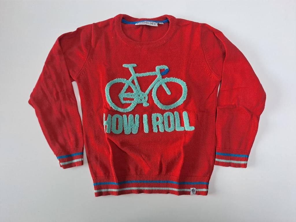 Pull en maille rouge t 104 avec vélo turquoise « How I roll, Enfants & Bébés, Vêtements enfant | Taille 104, Garçon, Enlèvement ou Envoi