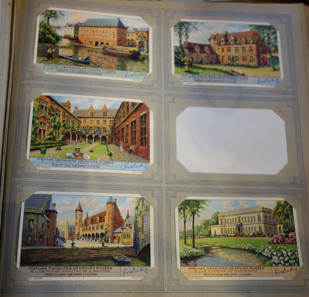 Set Liebig Prenten Vieilles demeures devenues musées (1939)., Verzamelen, Ophalen of Verzenden, Zo goed als nieuw, Gebouw, Voor 1940