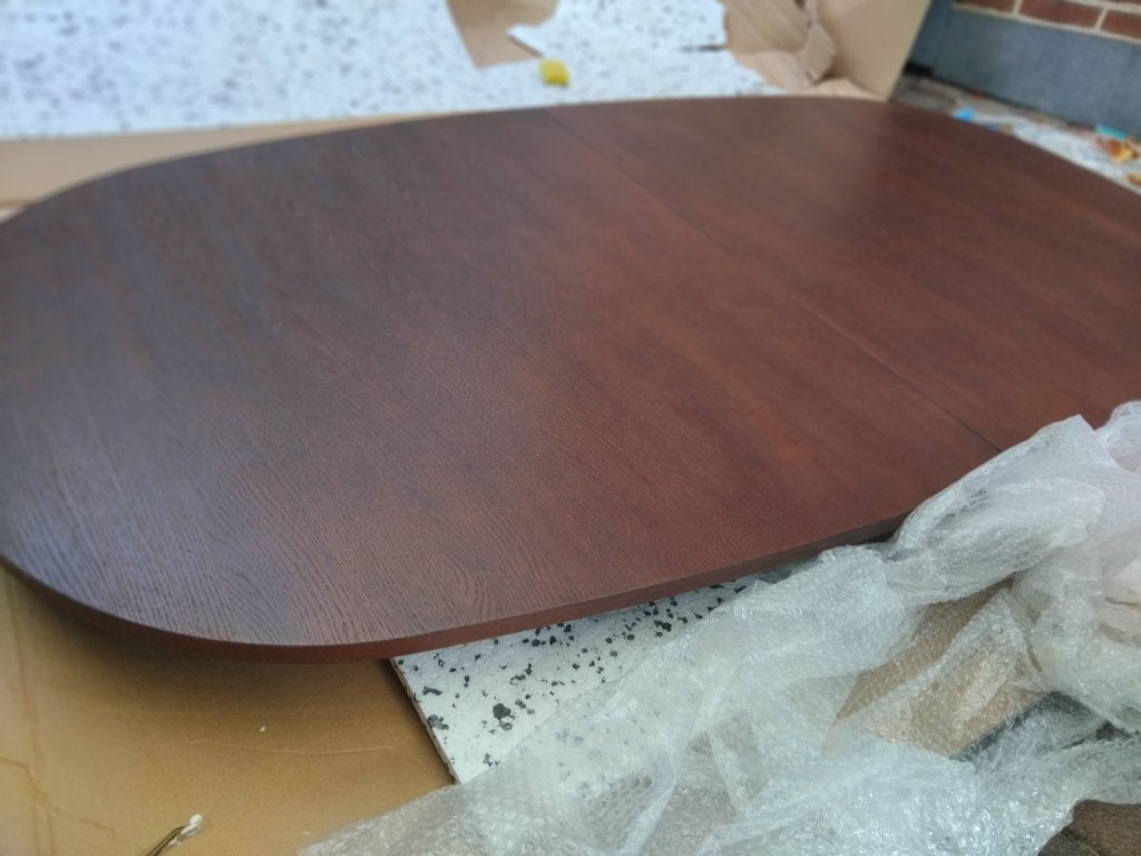 grote ovale uittrekbare tafel 300 x 110 cm walnoot kleur, Ophalen, Gebruikt