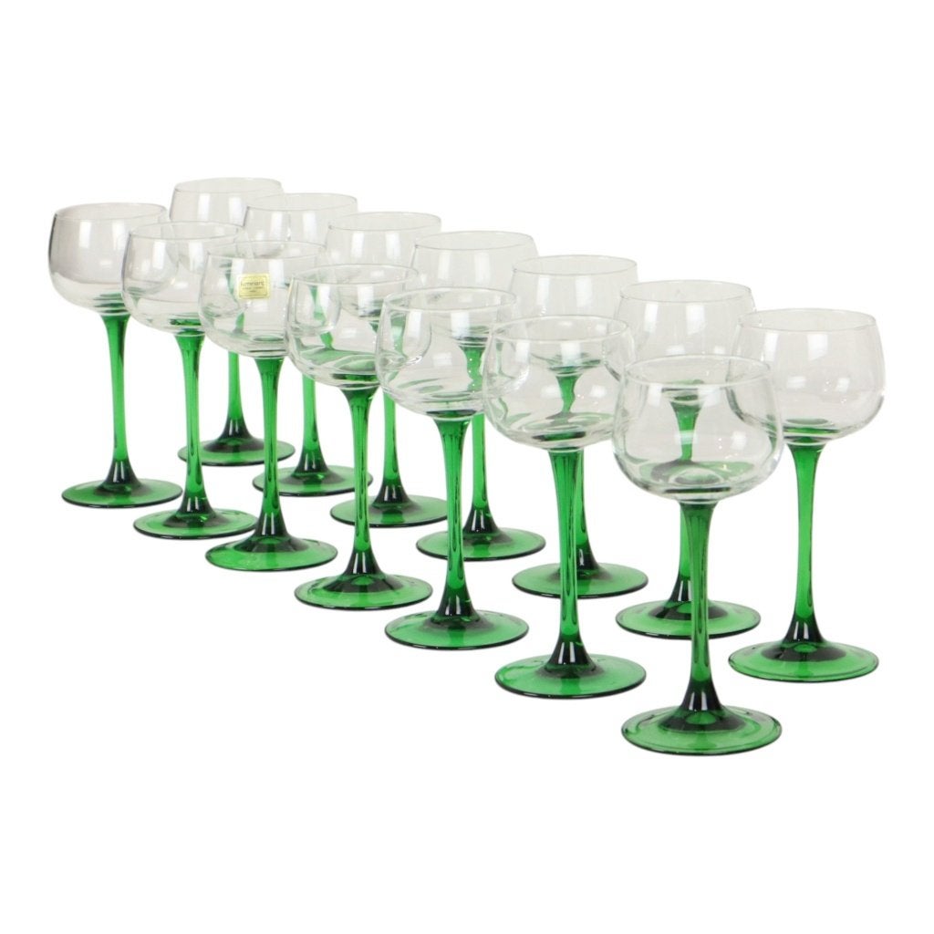 Set Van 14 Vintage Luminarc Elzas Wijnglazen Groene Steel, Enlèvement ou Envoi, Utilisé, Nvt, Autres types