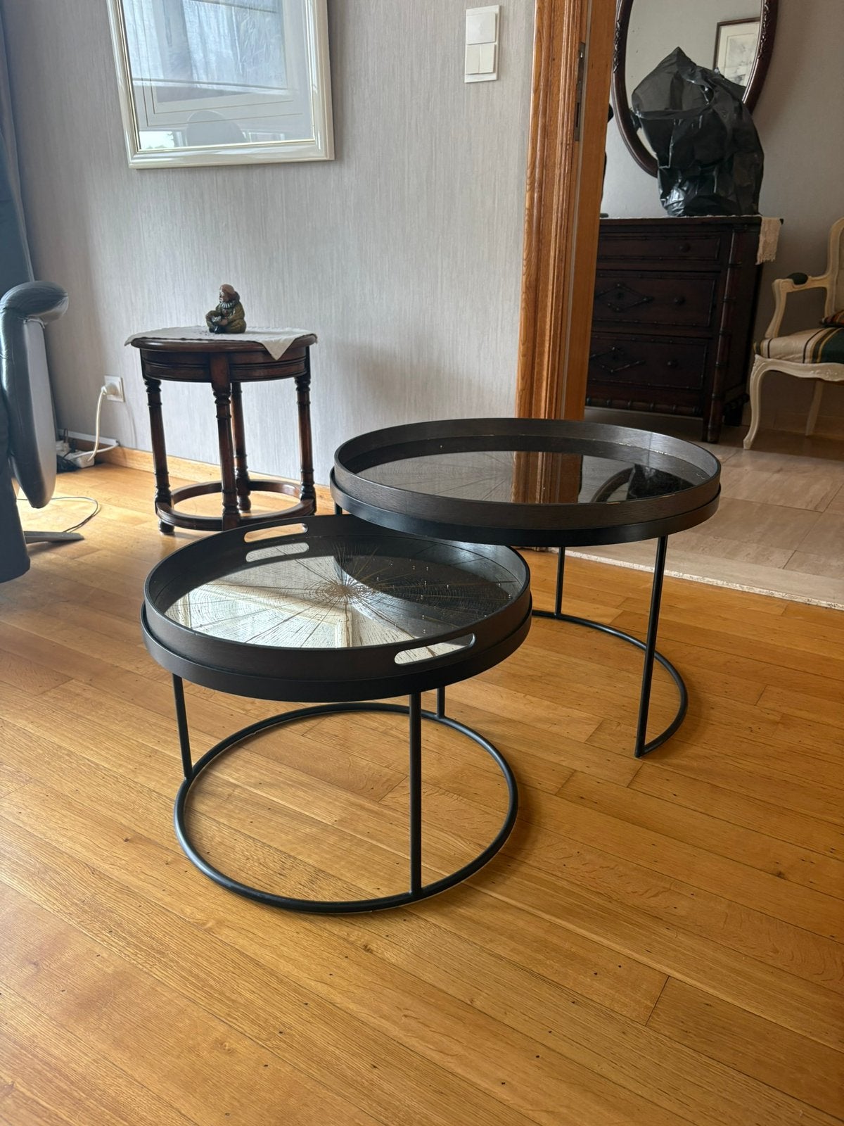 Salon of bijzettafel ( dienbladstijl ), Huis en Inrichting, Ophalen, Zo goed als nieuw, Rond, Eikenhout