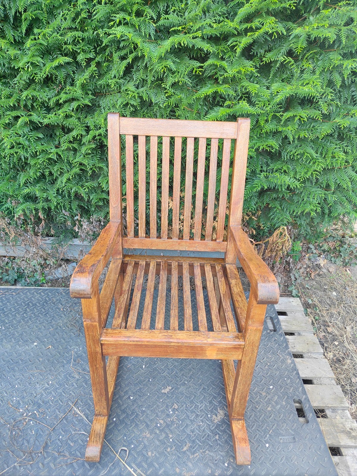 Robuuste Teak Houten Schommelstoel, Tuin en Terras, Ophalen, Zo goed als nieuw, Hout