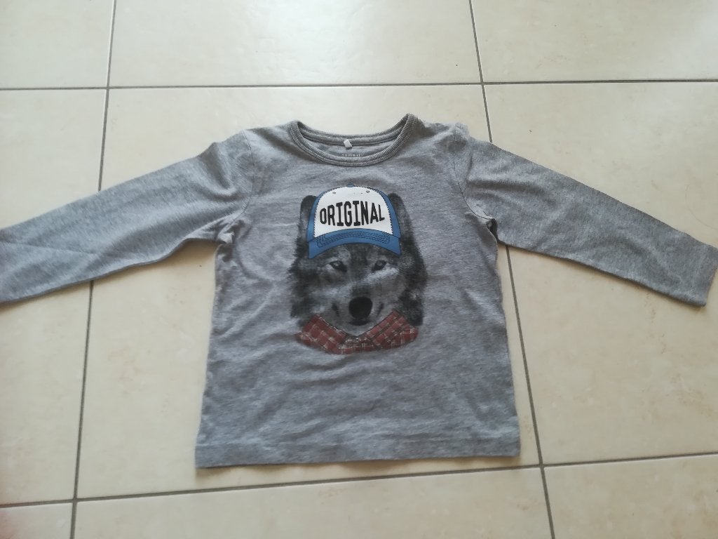 Grijs t-shirt met lange mouwen, Kinderen en Baby's, Ophalen of Verzenden, Gebruikt, Jongen, Shirt of Longsleeve