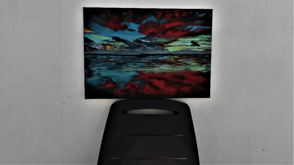 Schrij zeeflectie van het zonsonderganglandschap, Joky Kamo, Ophalen, Olieverf, Landschap, Doek