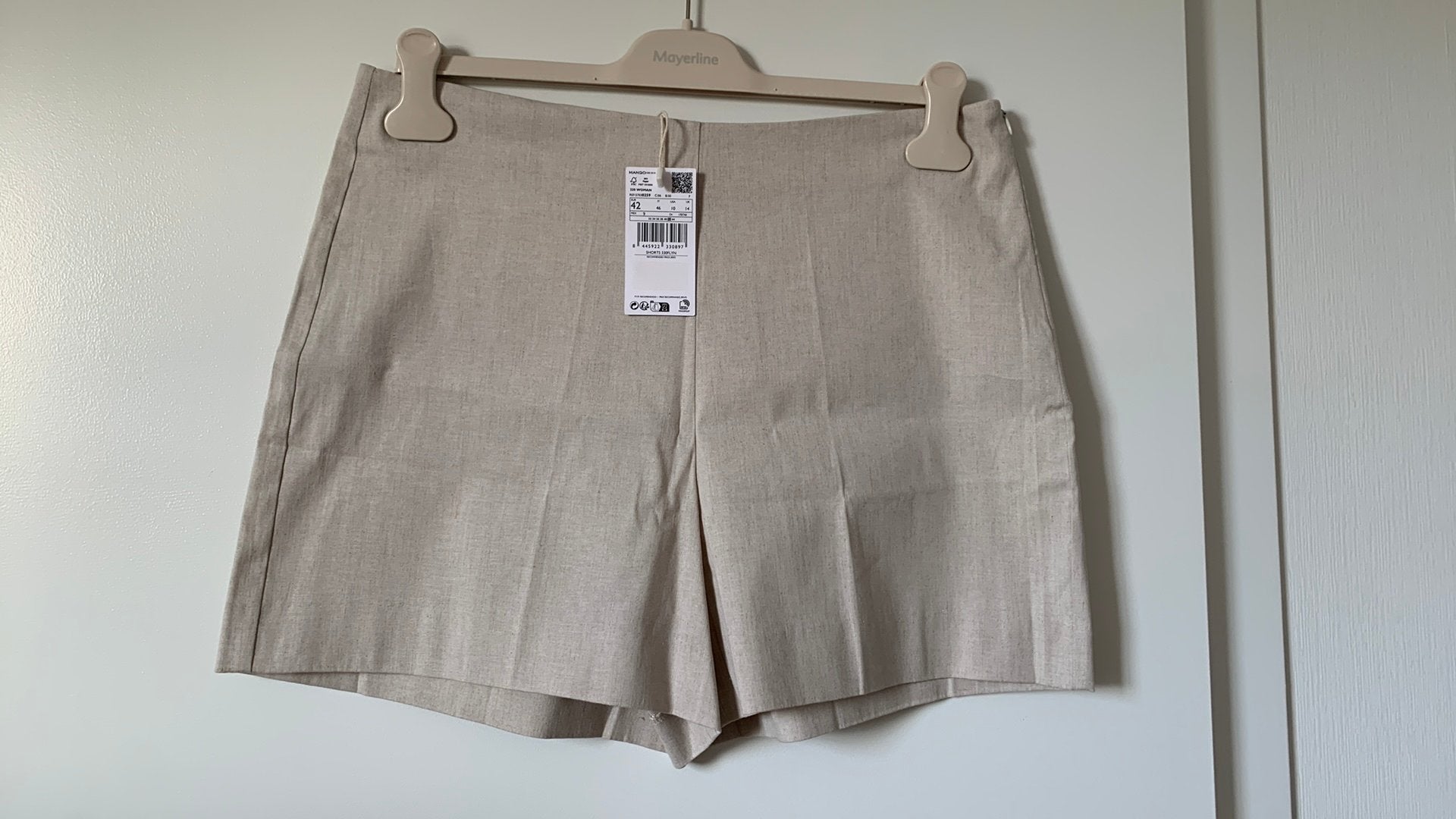 Linnen short Mango, maat 42, beige/sand, nieuw !, Kleding | Dames, Kort, Beige, Maat 42/44 (L), Nieuw
