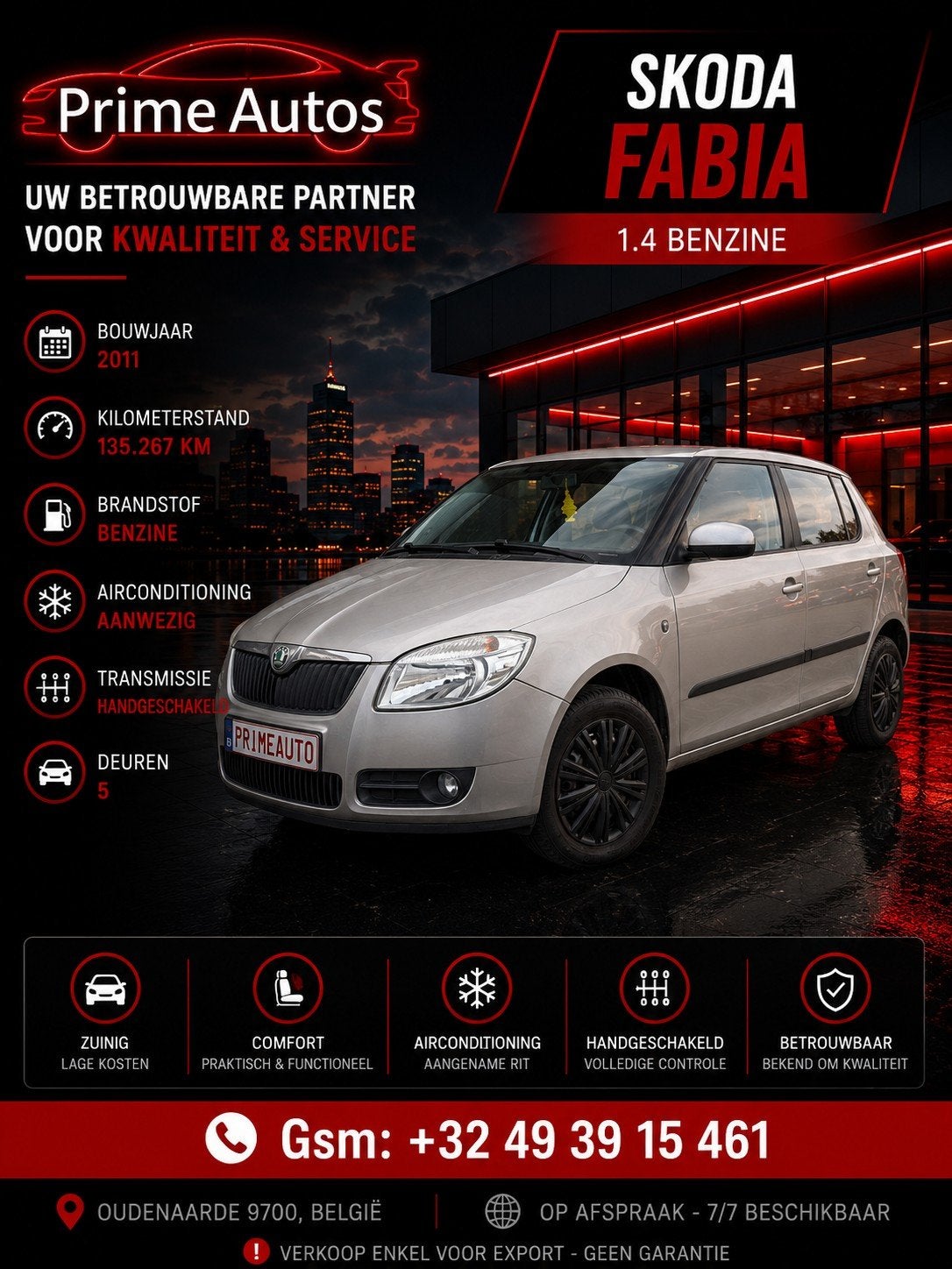 Skoda Fabia 1.2 Benzine met 12 maanden garantie, Auto's, Skoda, Voorwielaandrijving, Stof, Bruin, Bedrijf