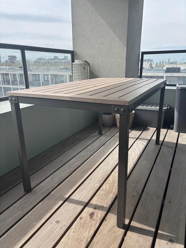 Terrastafel en stoelen, Ophalen, Zo goed als nieuw, Rechthoekig, Hout