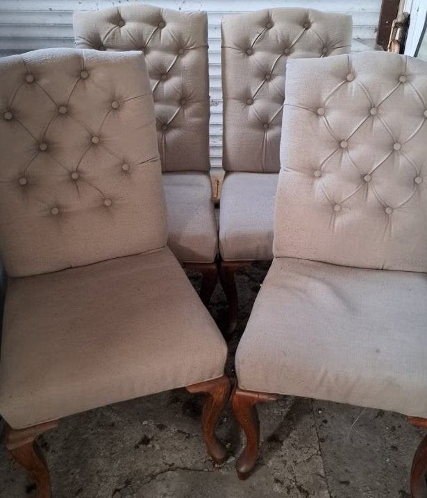 Ensemble de 4 chaises capitonnées vintage de style anglais, Vintage capitonné eetkamerstoelen in Engelse stijl, Brun, Enlèvement