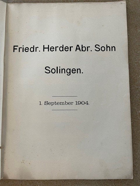 verzamelen catalogus  FR HERDER Solingen messen  1/9/1904 !!, Ophalen of Verzenden, Gelezen, Herder, Plaatjesalbum