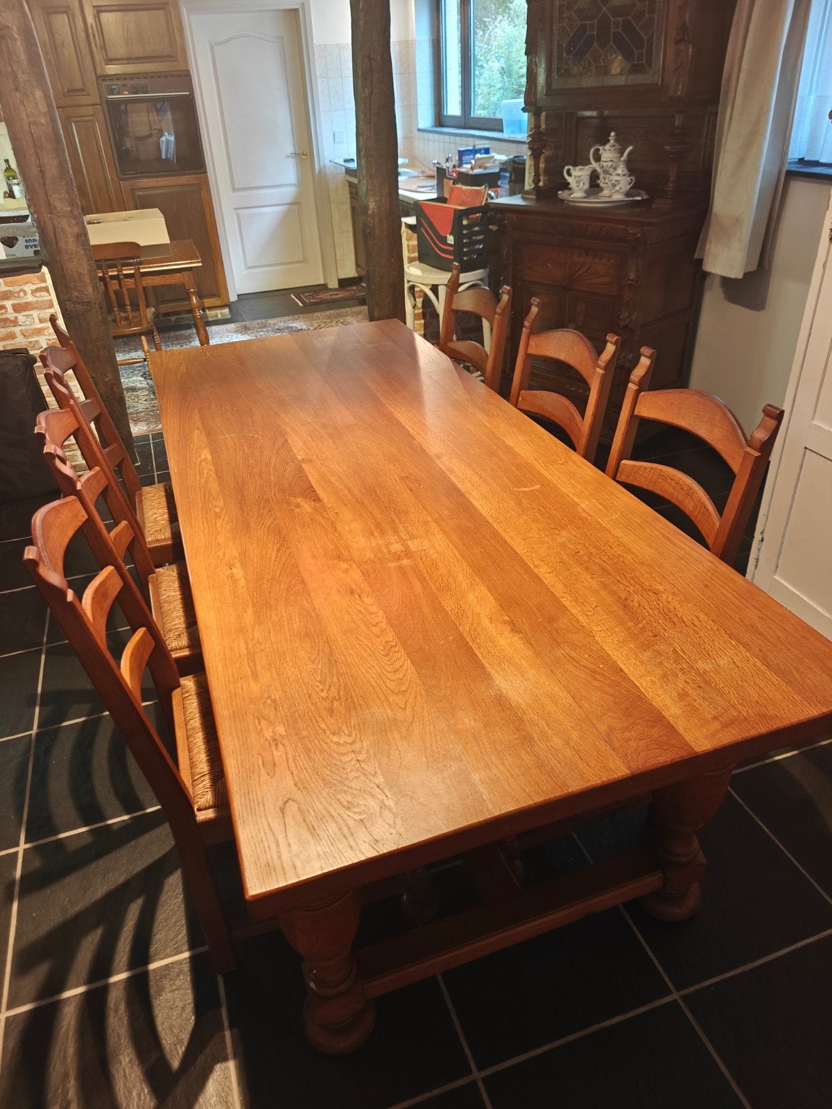 Eiken tafel met stoel in perfecte staat, Ophalen