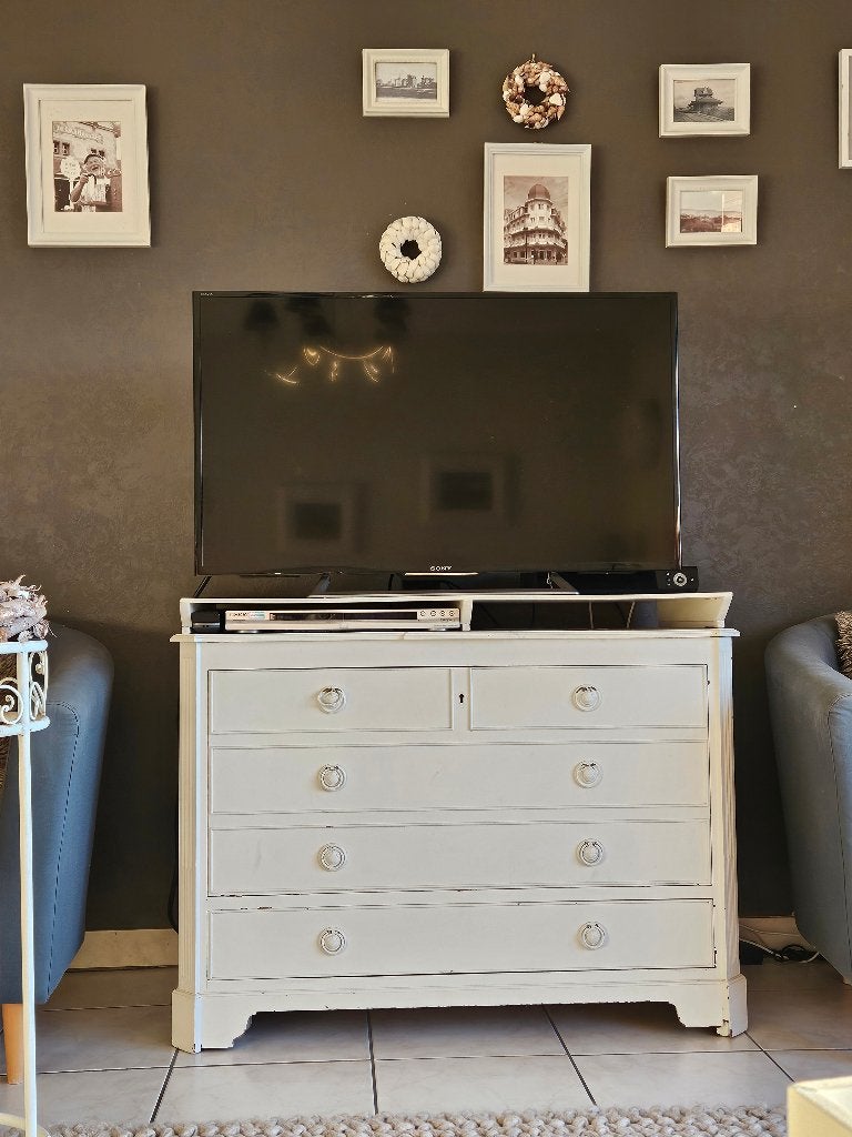 PRACHTIG ANTIEK DRESSOIR – WIT GESCHILDERD, Ophalen, 100 tot 150 cm, Landelijk, Overige houtsoorten