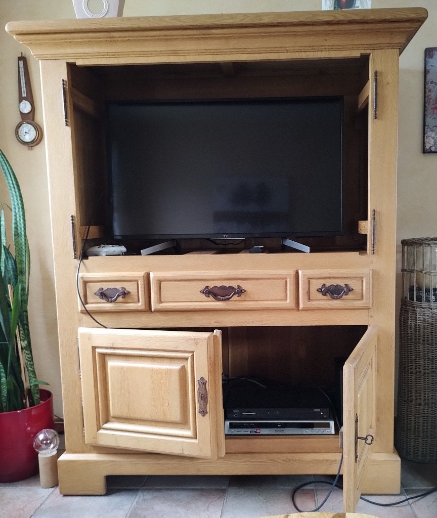 meuble TV chêne massif, Huis en Inrichting, Kasten |Televisiemeubels, Ophalen, Gebruikt, 100 tot 150 cm, Eikenhout