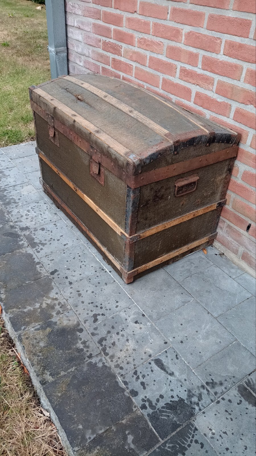 Vintage houten reiskist of scheepskist., Ophalen, 50 – 75, Minder dan 50 cm, Gebruikt