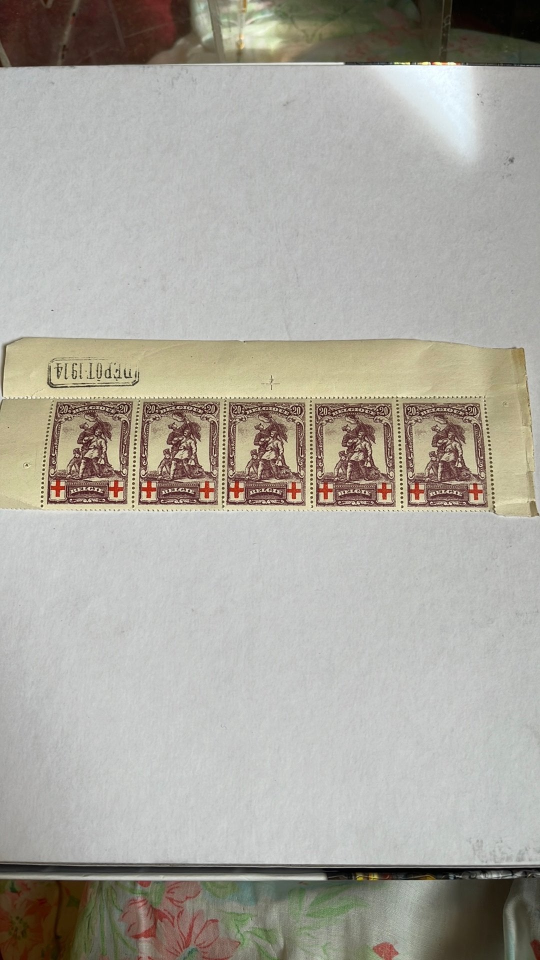 Postzegel 128, 20 cent in strip van 5, 1 plakker, Ophalen of Verzenden, Zonder stempel, Postfris