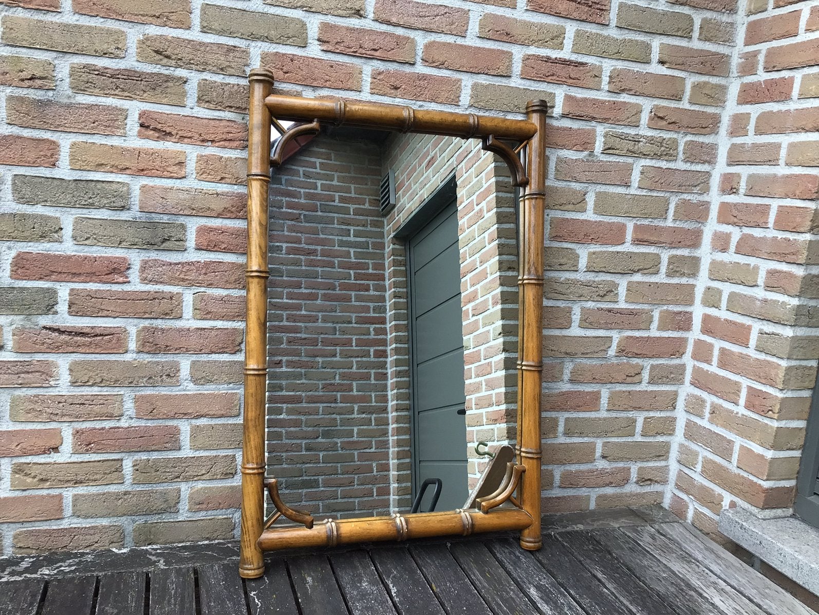 Grand miroir vintage en faux bambou, Enlèvement, 50 à 100 cm, Moins de 100 cm