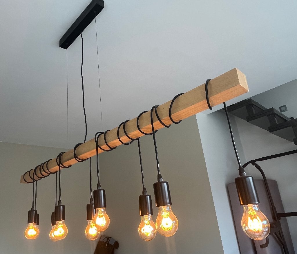 Moderne hanglamp met 9 gloeilampen, Enlèvement, Utilisé, Bois