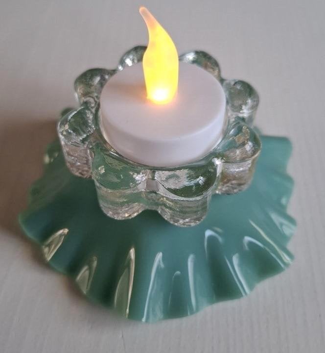 Glazen kandelaartje / theelichthouder met groen opaline, -, Vert, Utilisé, Autres matériaux