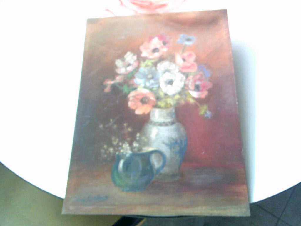 schilderij frans mortelmans, Antiquités & Art, Art | Peinture | Moderne, Bois, Fleurs, Peinture acrylique, Signé