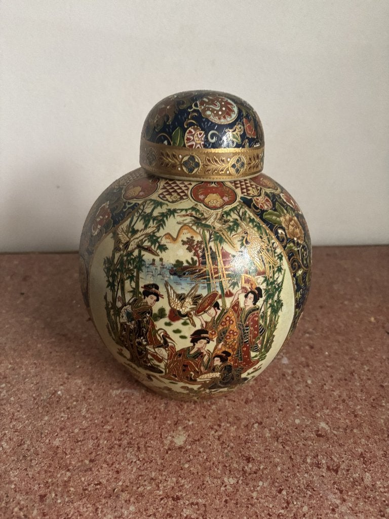 Vase rond style japonais, Maison & Meubles, Comme neuf, Enlèvement, Avec couvercle, Pierre/céramique